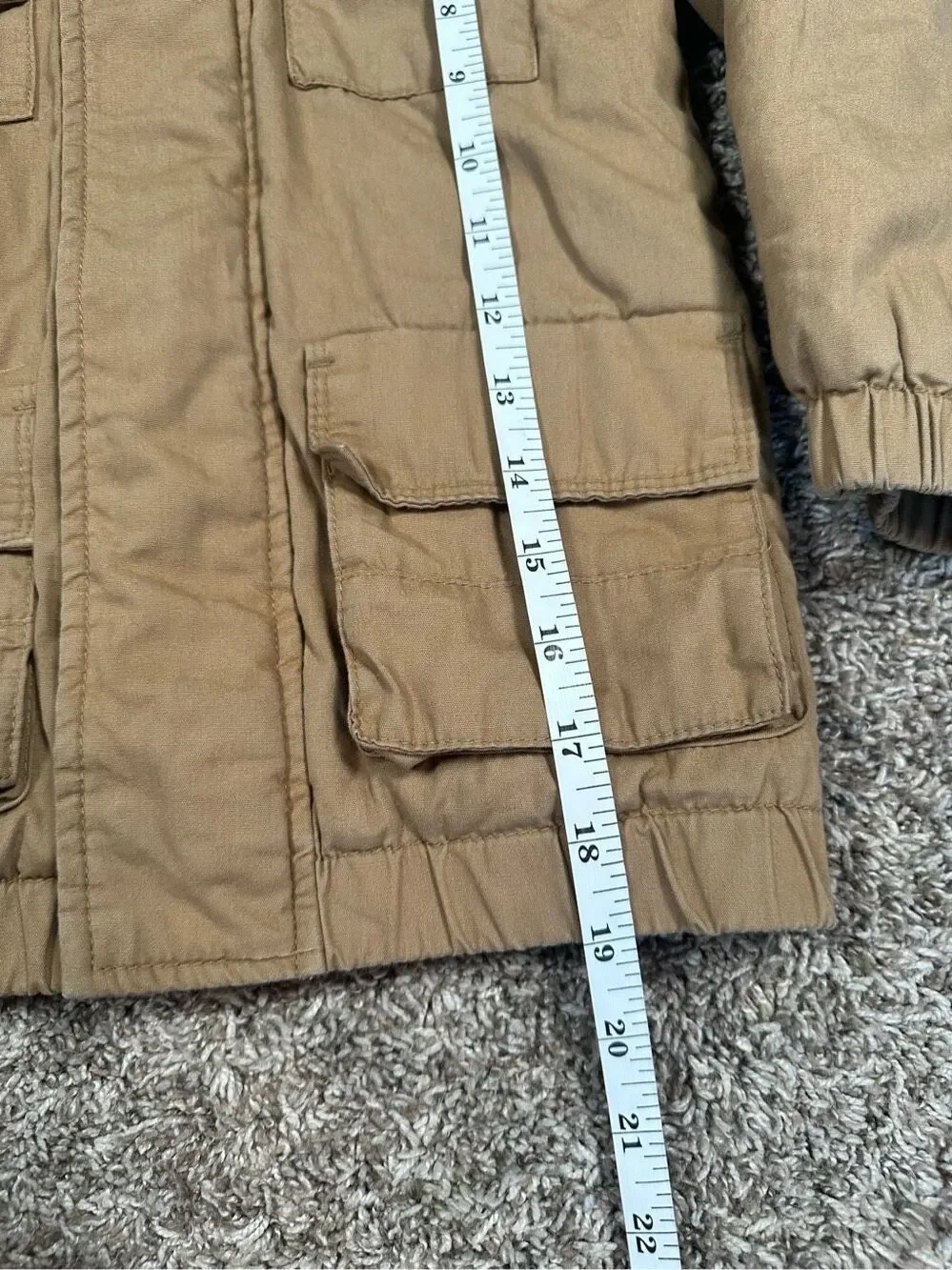 old navy toddler boys 5T Hooded Utility Jacket tan brown coat quilted lined